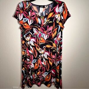 MSK Petite Large Black Orange Pink Floral Dress